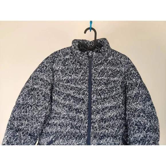 (V) Land's End GIRLS BLUE FLOWERS PATTERN Puffer Jacket Sz L 14-16 COLD WEATHER